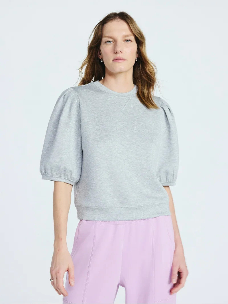 Scoop Women's and Women's Plus New Scubaknit Pleated Sleeve Top, Sizes XS-4X | Walmart (US)