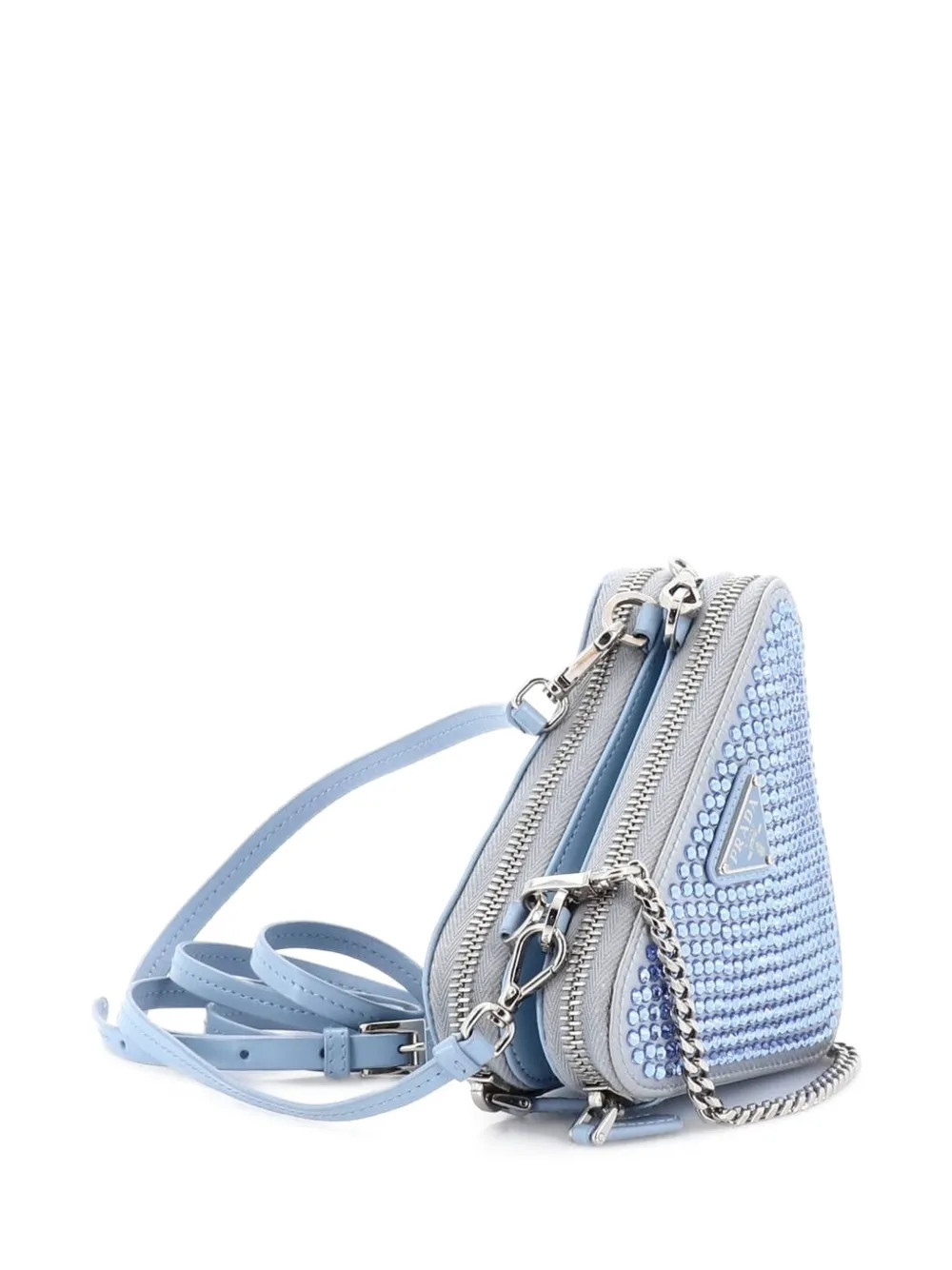 Prada Pre-Owned Triangle Double Pouch Crystal Embellished Satin Mini crossbody bag - Blue | Farfetch Global