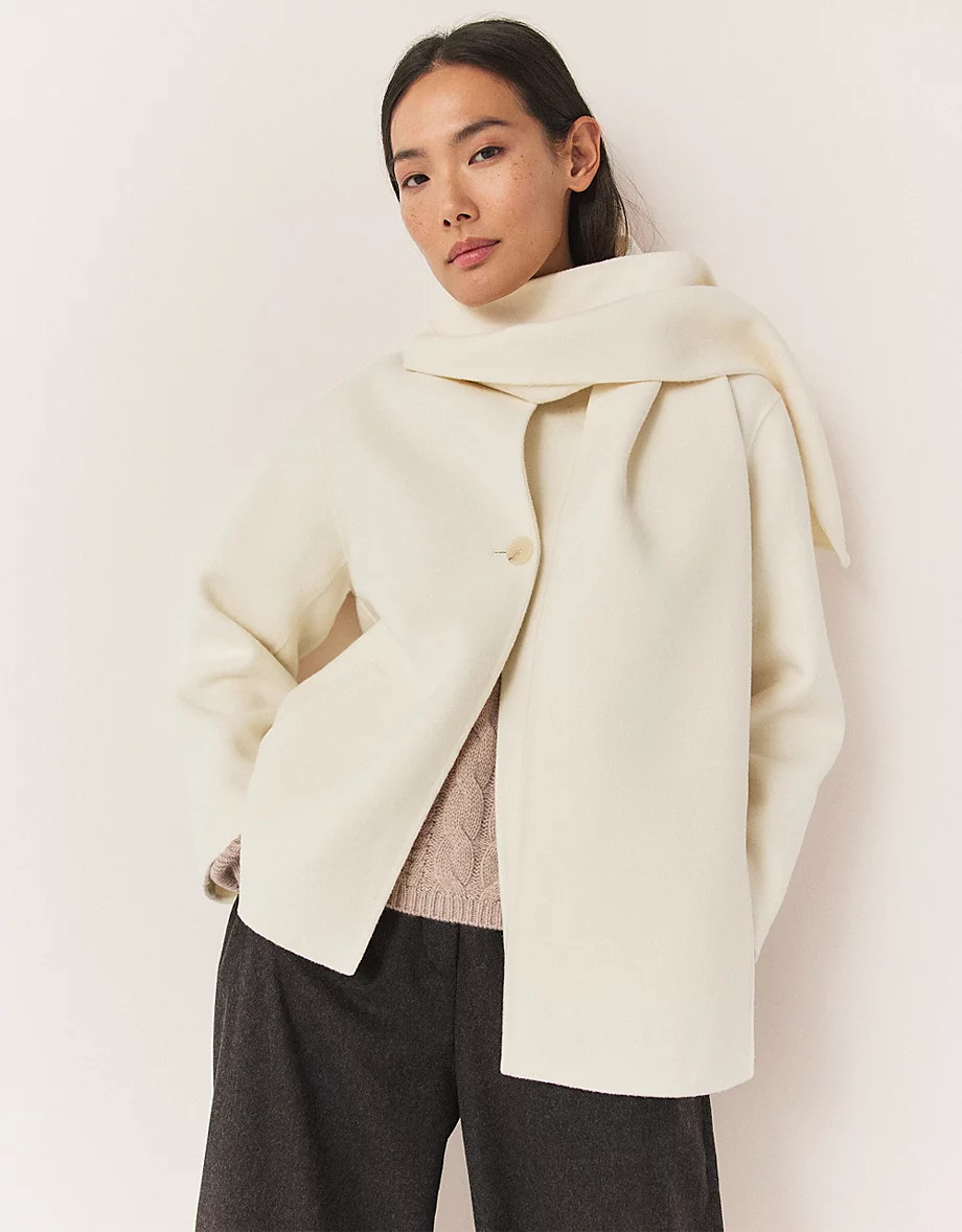 Double Faced Wool Short Scarf Coat | The White Company US