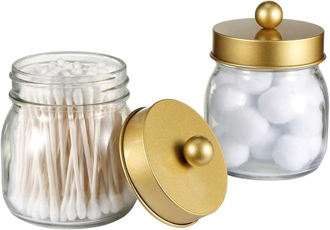 SheeChung Mason Jar Bathroom Apothecary Jars - Qtip Holder Canister Gold Bathroom Accessories Van... | Amazon (US)