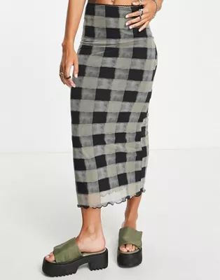 Topshop shadow check midi skirt in charcoal | ASOS (Global)