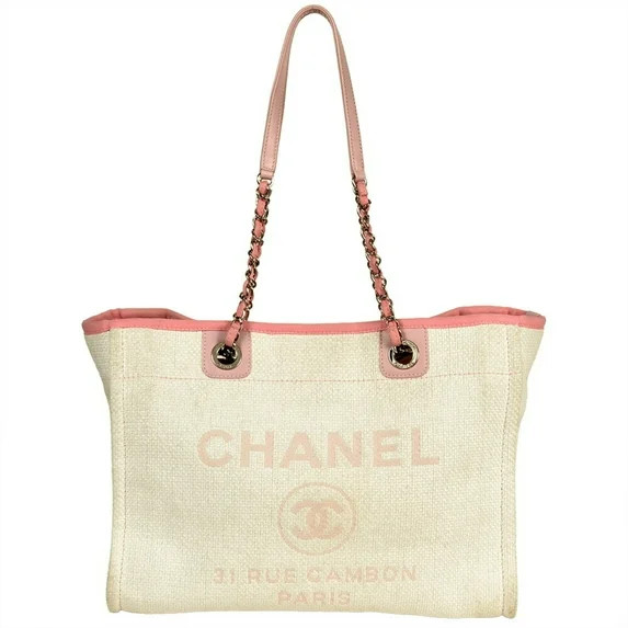 Pre-Owned CHANEL Deauville MM Chain Tote Bag, Straw, Pink, 21773066, 8-digit Coco Mark (Good) | Walmart (US)