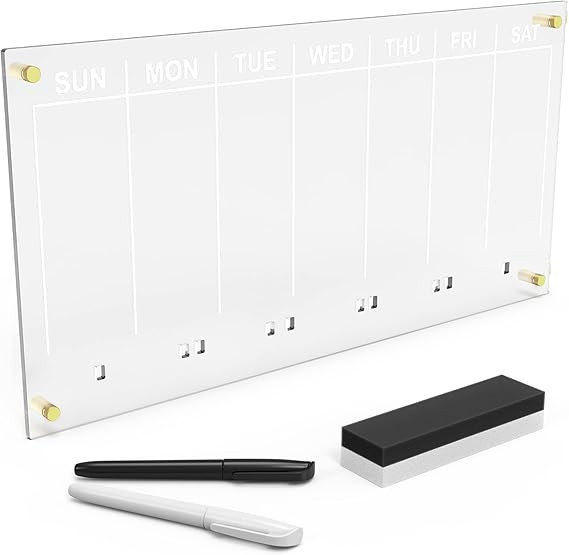Acrylic Clear Calendar for Wall - 24" x 12" Weekly Wall Calendar, Dry Erase Board Includes Black ... | Amazon (US)