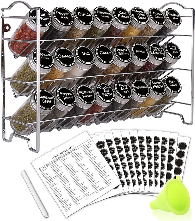 SWOMMOLY Spice Rack Organizer with 24 Empty Round Spice Jars, 396 Spice Labels with Chalk Marker ... | Amazon (US)