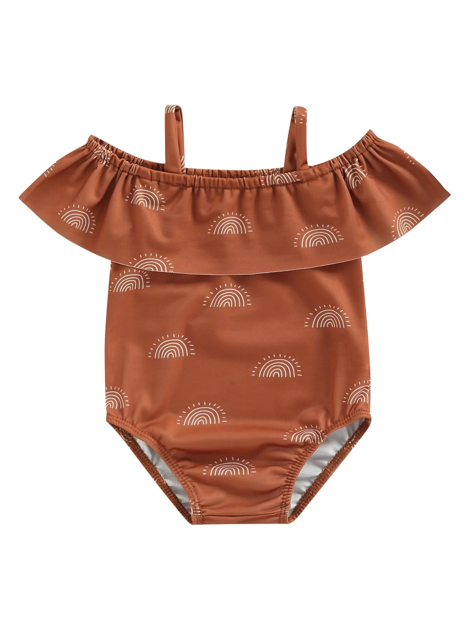TheFound Toddler Baby Girls Swimsuit Sleeveless Bathing Suit Off Shoulder Swimwear Sun Print Beac... | Walmart (US)