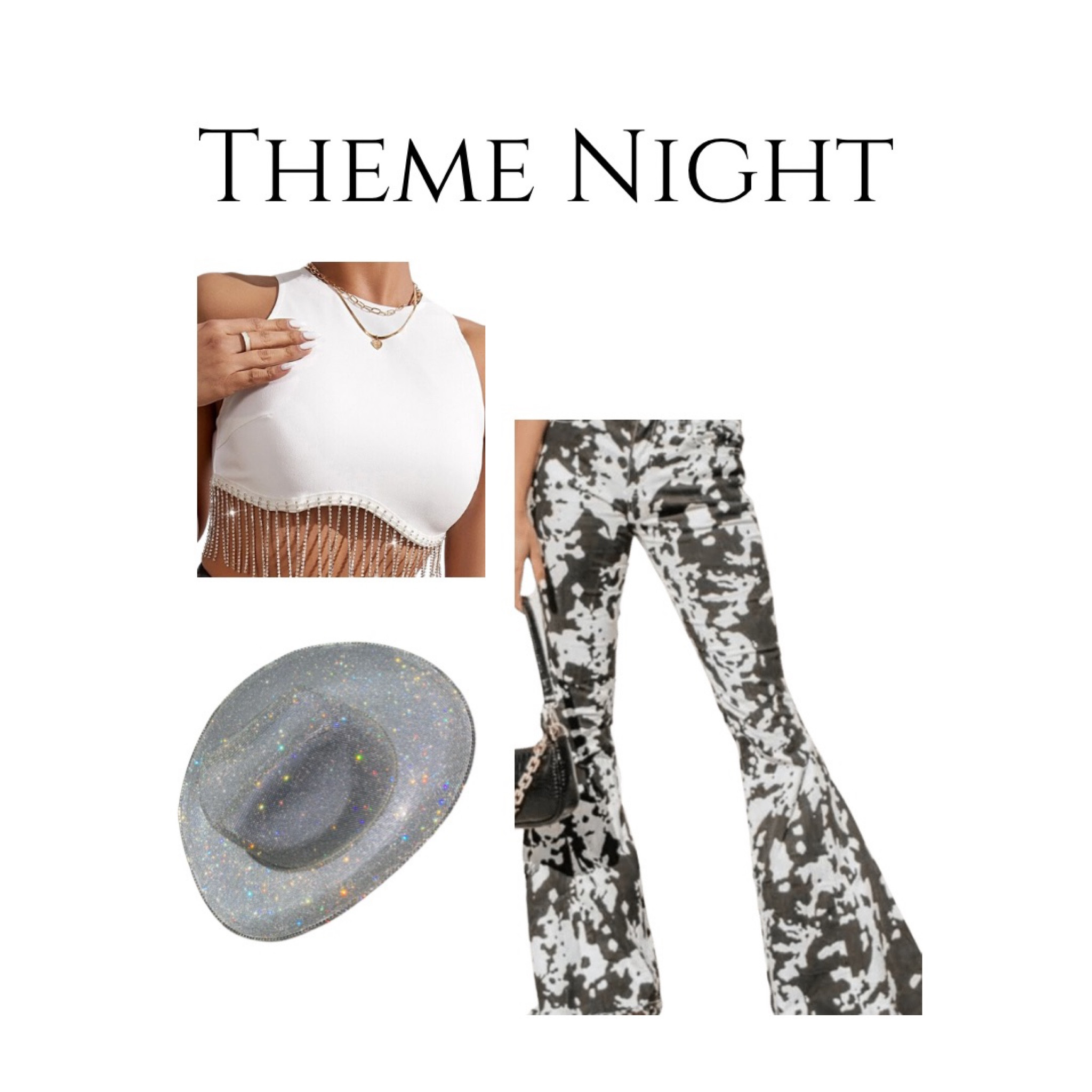 Disco cowgirl 
Nashville bachelorette 
Bride outfit 
Rhinestone cowboy hat
Cow pants 
Rhinestone crop top 


#LTKFestival #LTKwedding #LTKFind