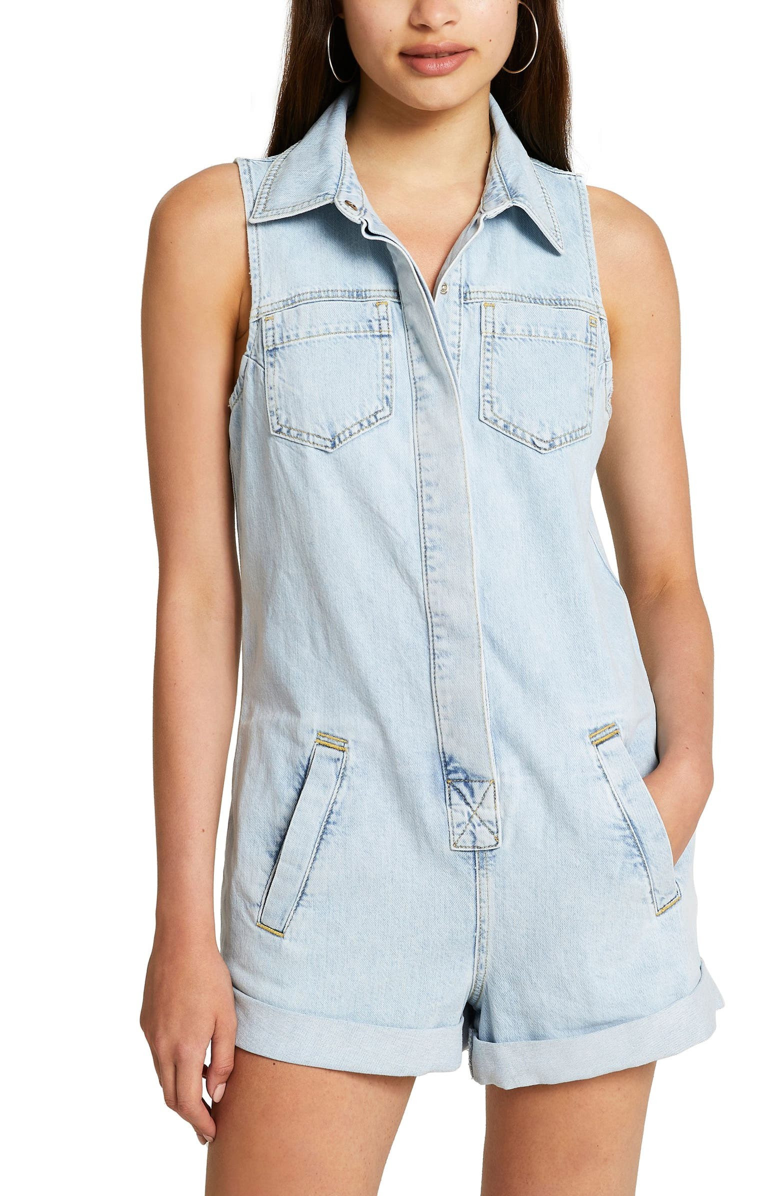 Sleeveless Cotton Denim Romper | Nordstrom