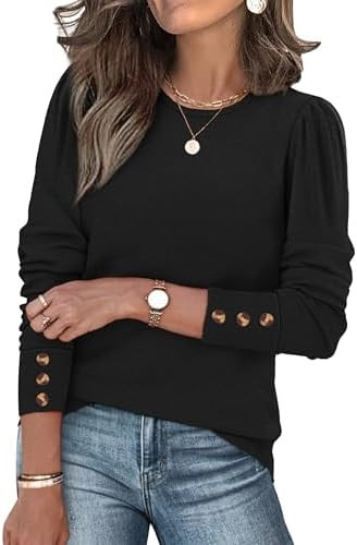 OFEEFAN Long Sleeve Shirts for Women Blouses Dressy Casual Womens Sweaters Puff Sleeve Fashion Cl... | Amazon (US)