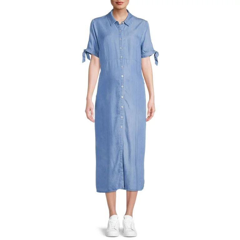 Time and Tru Women's Maternity Button Down Dress with Tie Sleeves | Walmart (US)