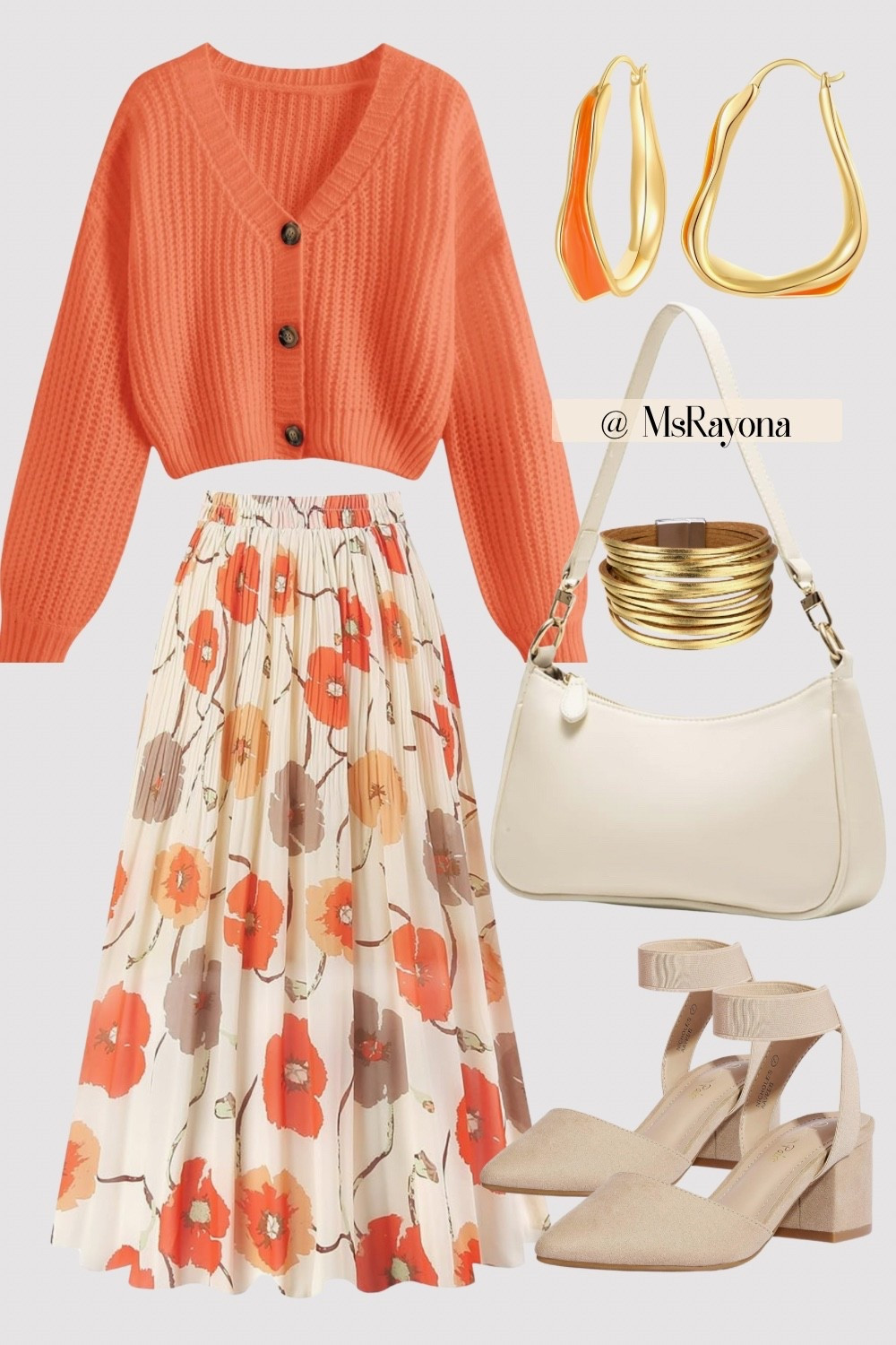Cozy fall vibes in warm tones. This cropped orange cardigan paired with a flowy floral midi skirt is giving effortless feminine style. Finished the look with nude block heels, a chic beige shoulder bag, and touches of gold + orange accessories for that perfect autumn glow.

Fall outfit inspiration 2025, a cropped chunky knit cardigan in pumpkin orange styled with a yellow-orange and cream floral chiffon pleated midi skirt. Paired with nude ankle strap block heels, a beige purse, and gold wrap bracelets for a chic and feminine seasonal look. Perfect for cozy weekends, brunch, or a day out in the crisp autumn air.


#fallstyle2025 #falloutfitideas #ltkfallfashion #falloutfitinspo #fallstyleinspo #femininefallstyle #cozyfallstyle #fallfashiontrends #ltkunder100 #ltkchicstyle #falloutfits2025 #ltkitbag #ltkitshoes #ltkstyleinspo #fallfashionvibes

#LTKFallSale #LTKFindsUnder50 #LTKSeasonal