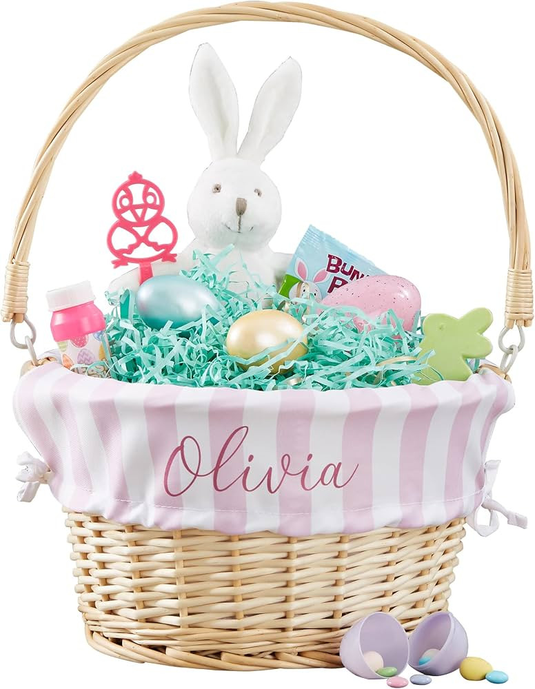 Personalization Universe Delicate Stripes Personalized Easter Basket, Blue Wicker Rectangular Bas... | Amazon (US)