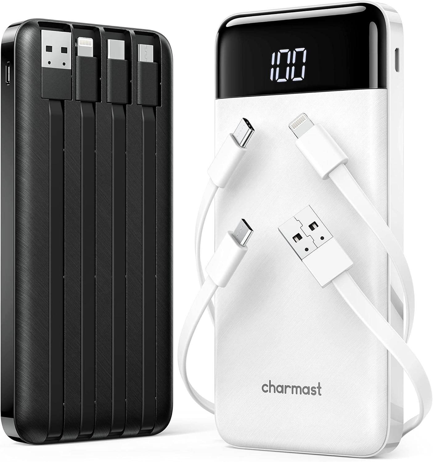 2 Packs Portable Chargers with Built in Cables, 2PCS Slim 10000mAh Travel Essentials Battery Pack... | Amazon (US)