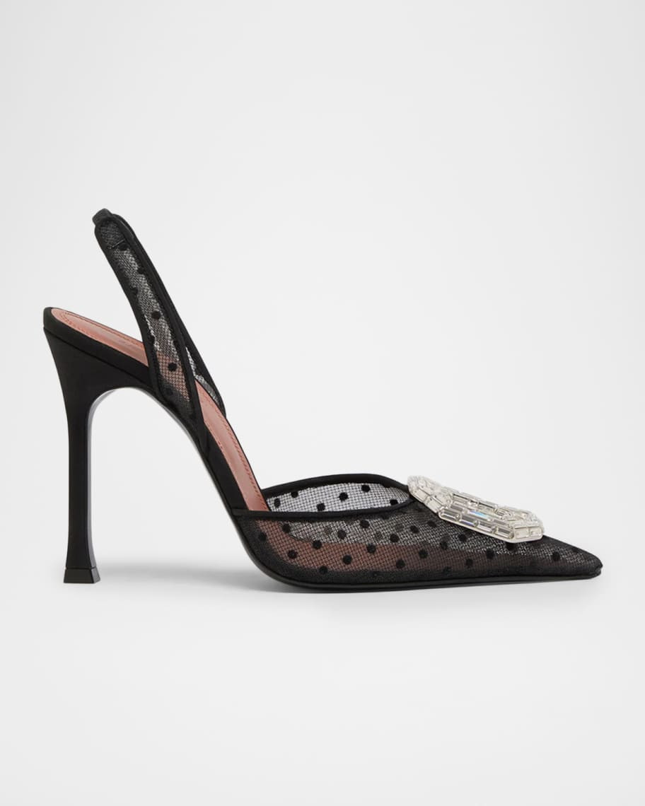 105mm Camelia Polka-Dot Lace Slingback Pumps | Neiman Marcus