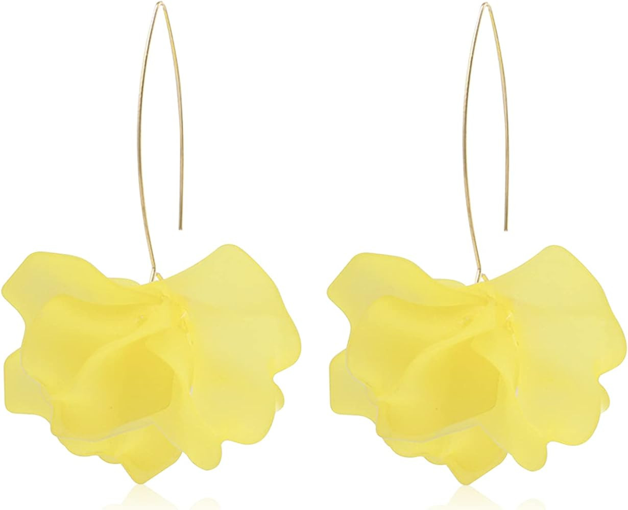 Unique Handmade Bohemian Resin Flower Petal Dangle Earrings Large Long Acrylic Rose Flower Tiered... | Amazon (US)