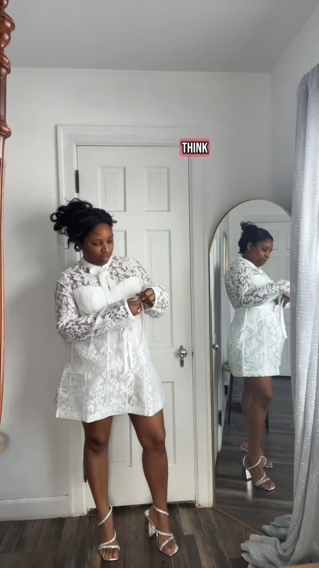 Long sleeve laced mini dress for engagement pictures 