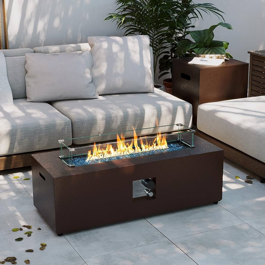 UPHA 42 inch Outdoor Propane Fire Pit Coffee Table w Iron Round fire Pit Patio Heater with Tank T... | Amazon (US)