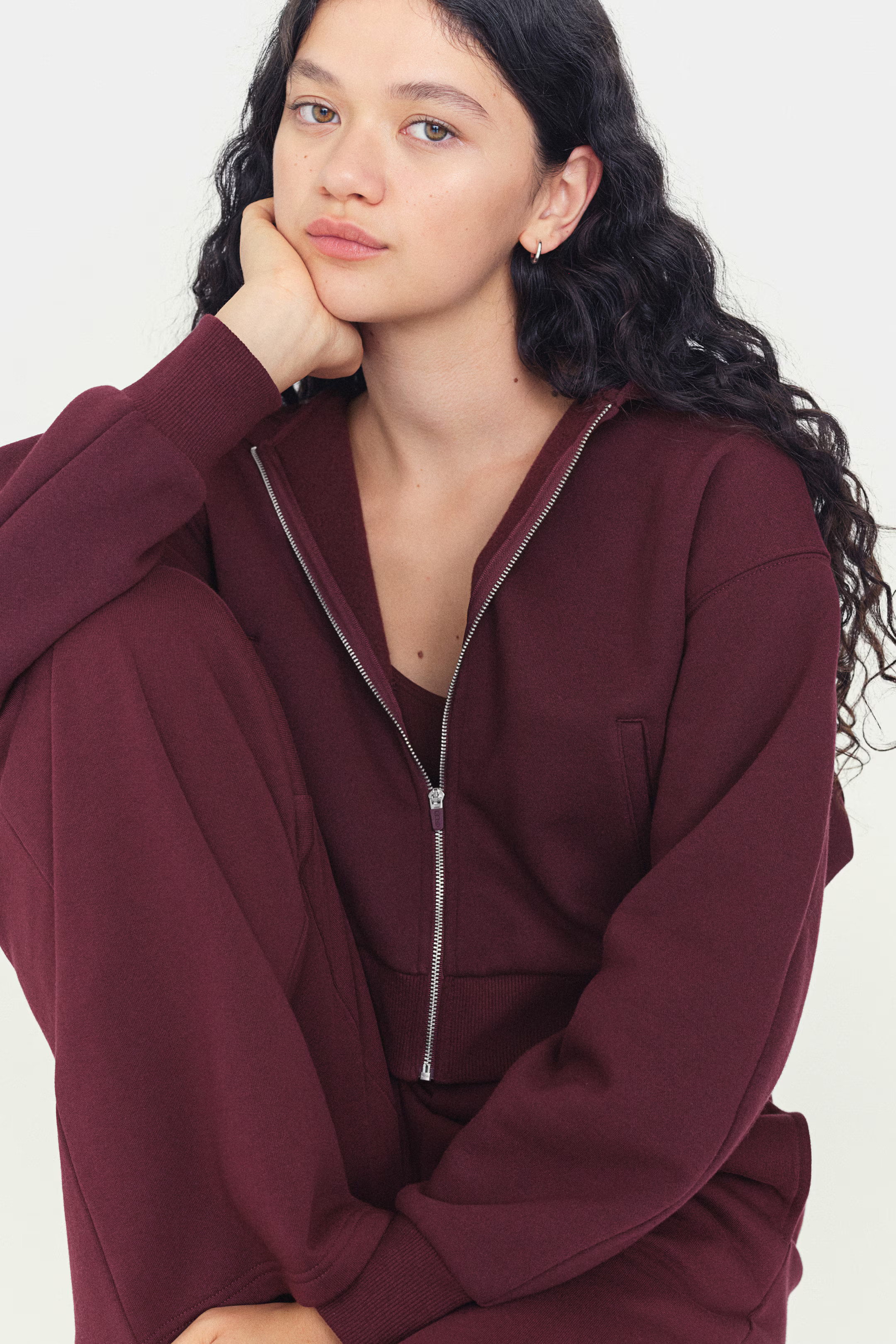Sports zip-through hoodie - Dark red - Ladies | H&M GB | H&M (UK, MY, IN, SG, PH, TW, HK)