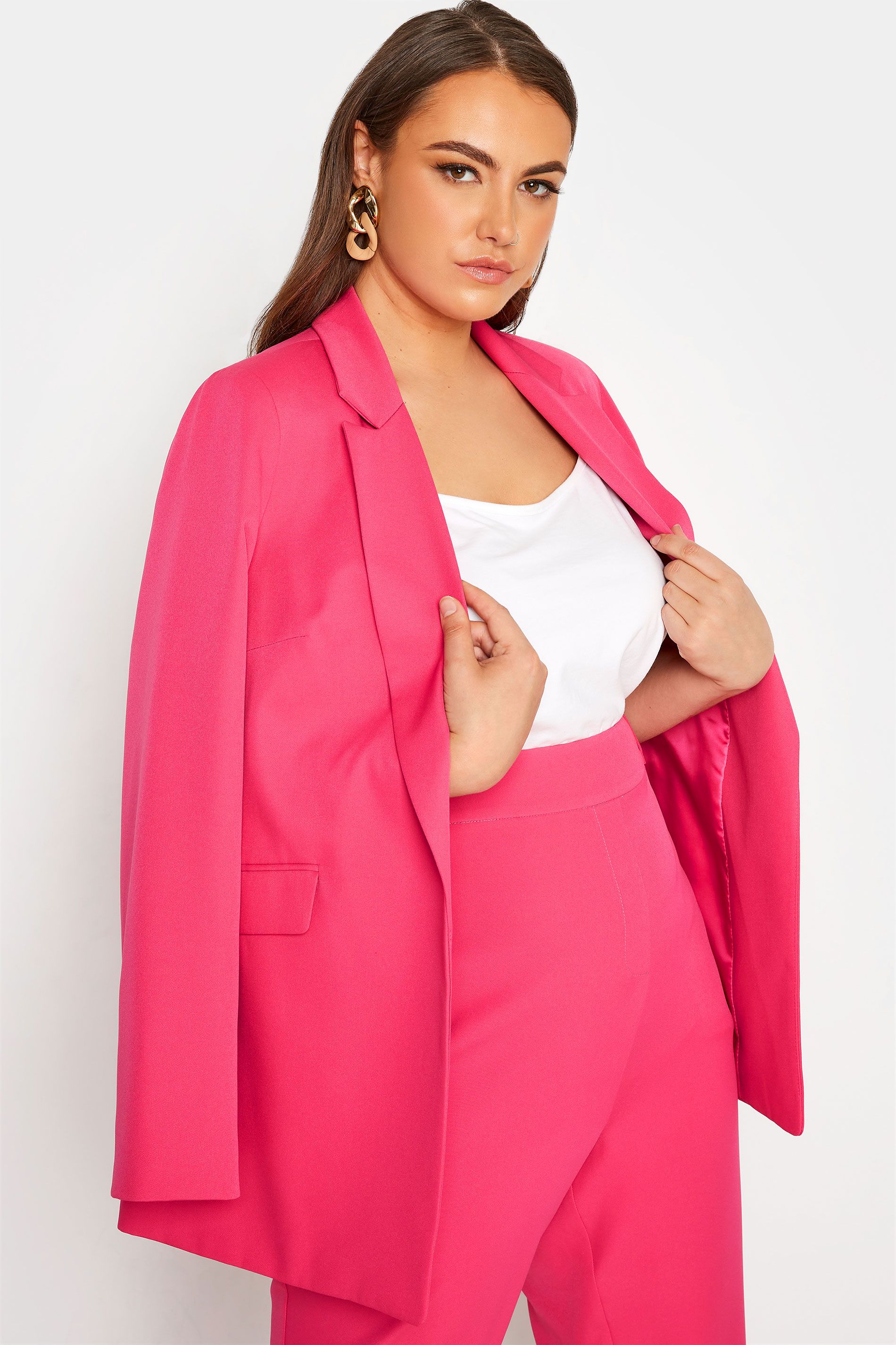 Plus Size Hot Pink Lined Blazer | Yours Clothing UK