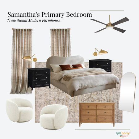 Primary bedroom mood board design in a transitional style! Love all the textures and color tones. Looks so relaxing in here. 

#LTKhome