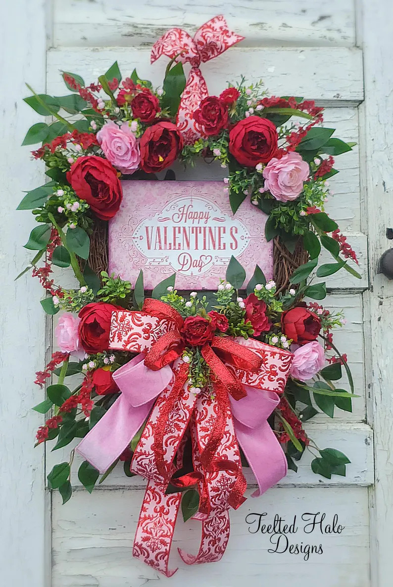 Valentines Day Wreath, Elegant Happy Valentind Day Decor, Amour, Love Day Decoration, Heart Day F... | Etsy (US)