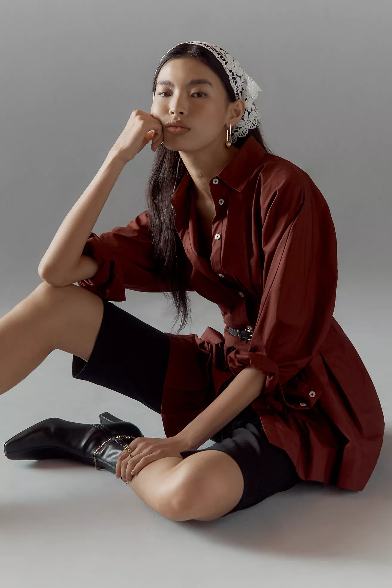 Maeve Long-Sleeve Cinched Buttondown Shirt | Anthropologie (US)