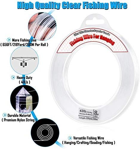Clear Fishing Wire, Acejoz 656FT Fishing Line Clear Invisible Hanging Wire Strong Nylon String Suppo | Amazon (US)