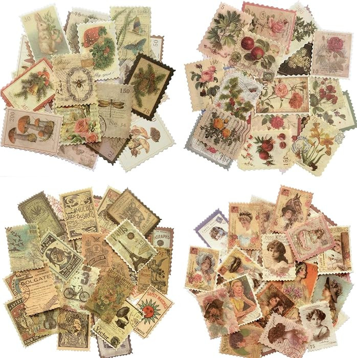 240pcs Vintage Postage Stamp Stickers, Aesthetic Botanical Deco Paper Sticker for Scrapbooking, J... | Amazon (US)