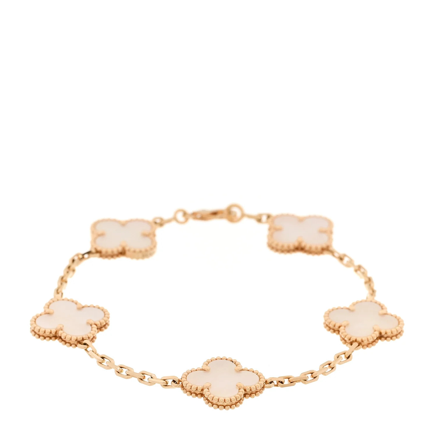 18K Yellow Gold Mother of Pearl 5 Motifs Vintage Alhambra Bracelet | FASHIONPHILE (US)