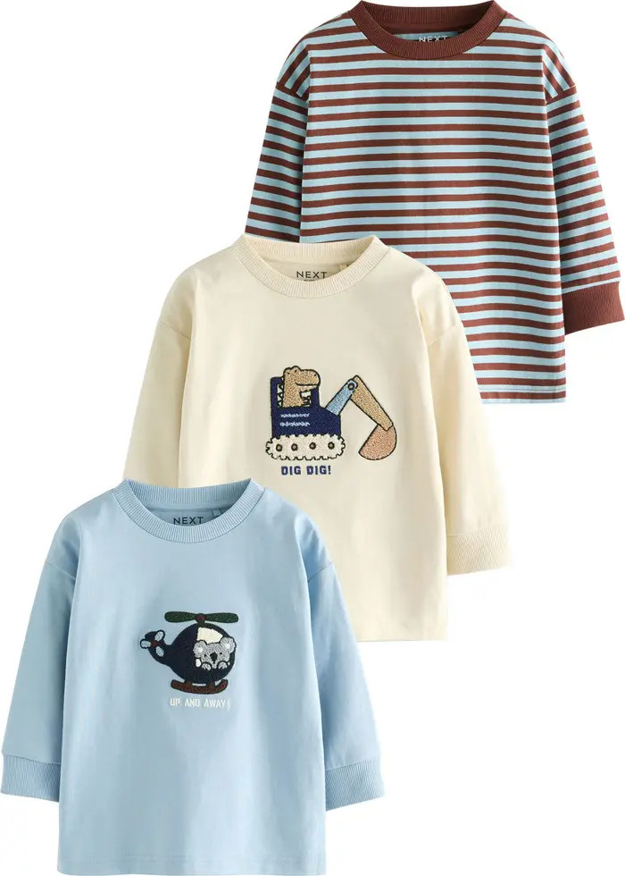 Kids' Assorted 3-Pack Critter & Stripe Long Sleeve Cotton T-Shirts | Nordstrom