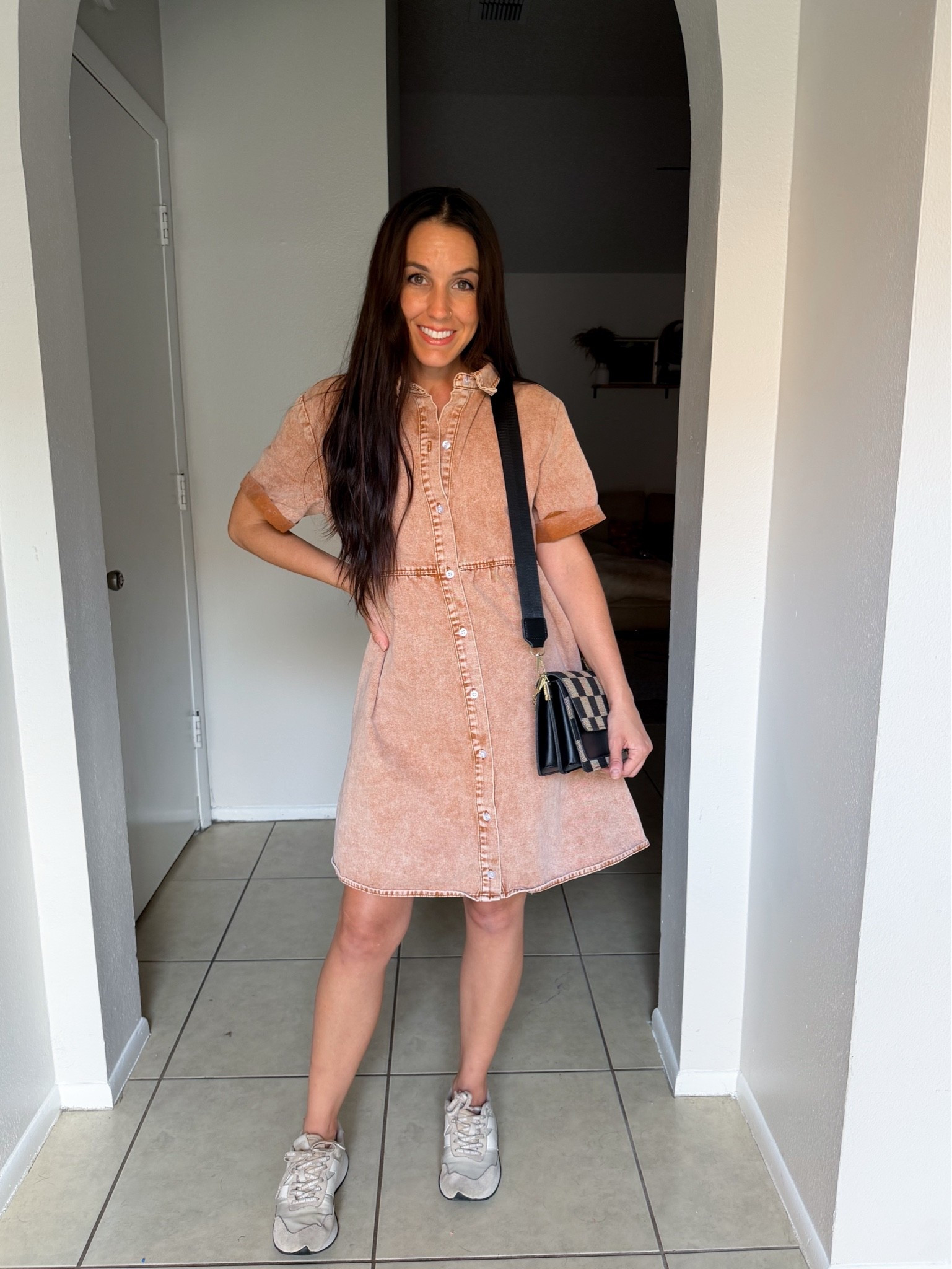 Every time I wear this dress, I get asked where it’s from.  Definitely a fave.￼￼

Brown jean dress
Amazon find
Checkered purse
New balance
Casual fashion 
Church outfit

#LTKootd #LTKPetite #LTKgrwm