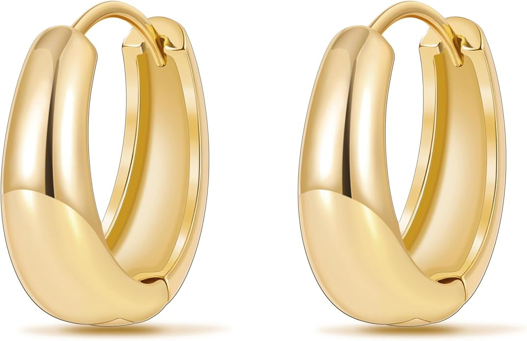micuco Gold Hoop Earrings for Women, Gold Chunky Hollow Thick Hoops Earrings for Women | Amazon (US)