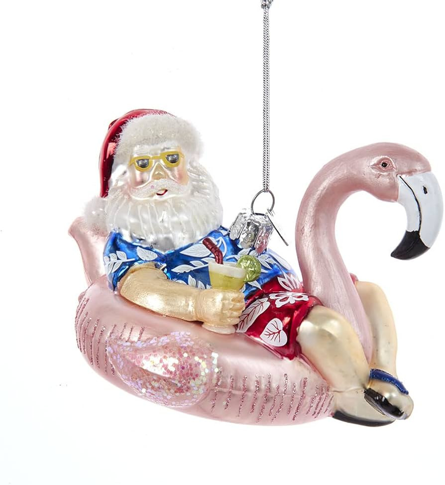 4.5-Inch Noble Gems™ Glass Santa with Flamingo Float Ornament | Amazon (US)