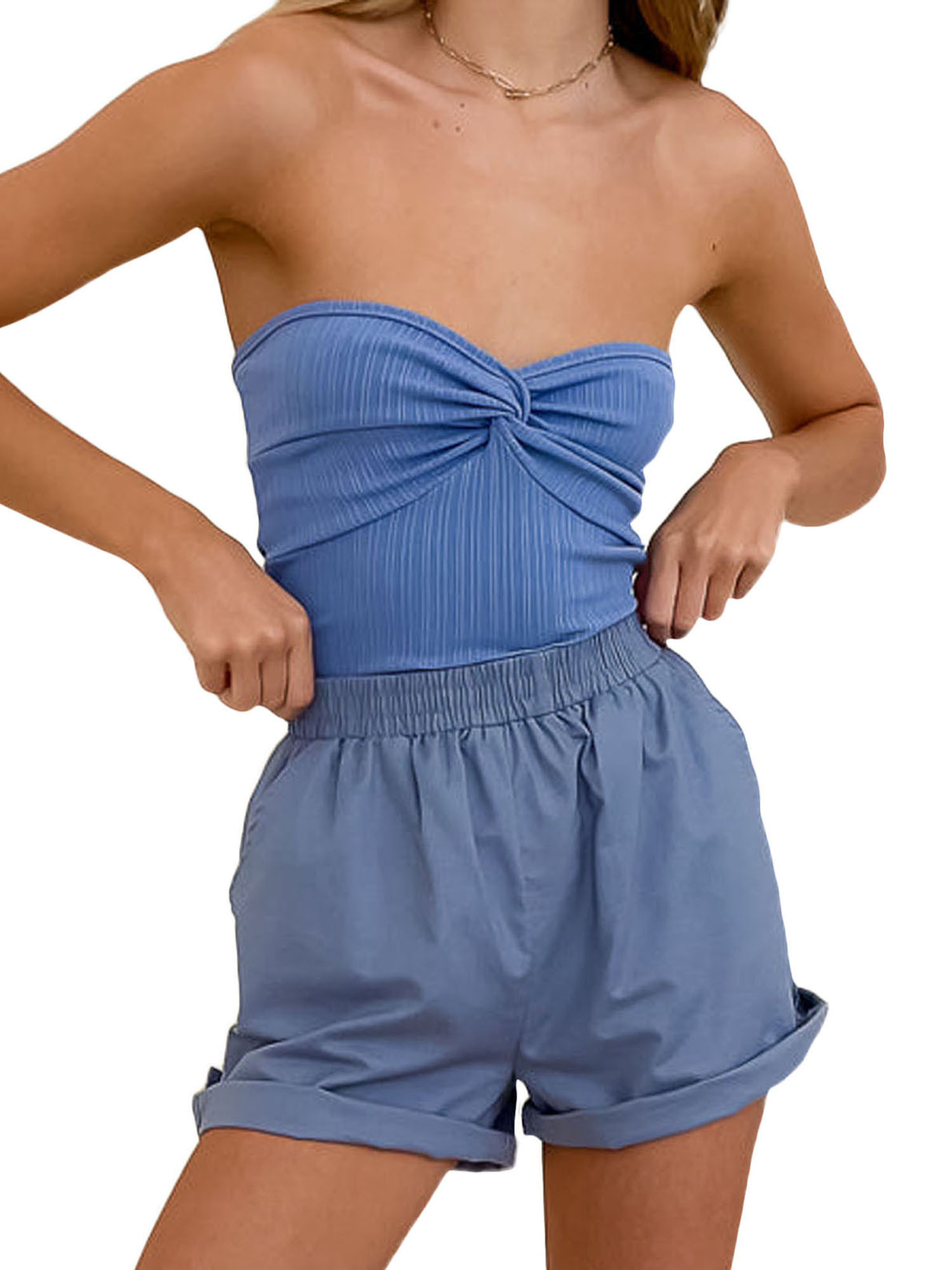 AMILIEe Women Twist Knot Knit Bandeau Tube Top Sexy Strapless Slim Fit Crop Tank Bustier | Walmart (US)