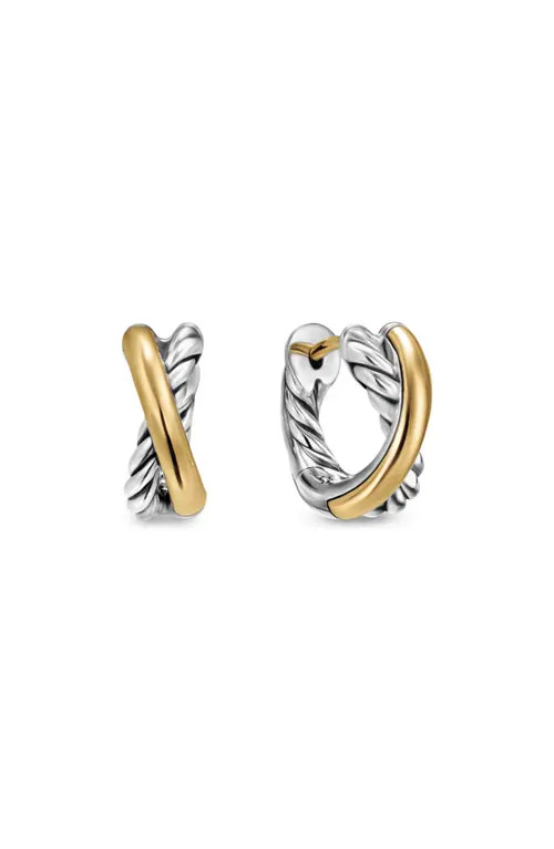 David Yurman Crossover Huggie Hoop Earrings in Sterling Silver with 18K Yellow Gold, 12.4mm in Sterling Silver And 18K Gold at Nordstrom | Nordstrom
