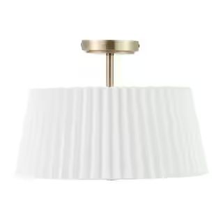 16 in. 3-Light Gold Modern Semi Flush Mount with Pleated Drum Lamp Shade | The Home Depot
