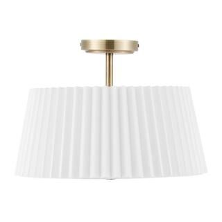 16 in. 3-Light Gold Modern Semi Flush Mount with Pleated Drum Lamp Shade | The Home Depot