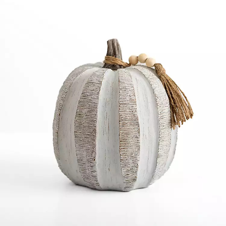 New! Whitewash Beaded Tassel Pumpkin Statue, 7 in. | Kirkland's Home