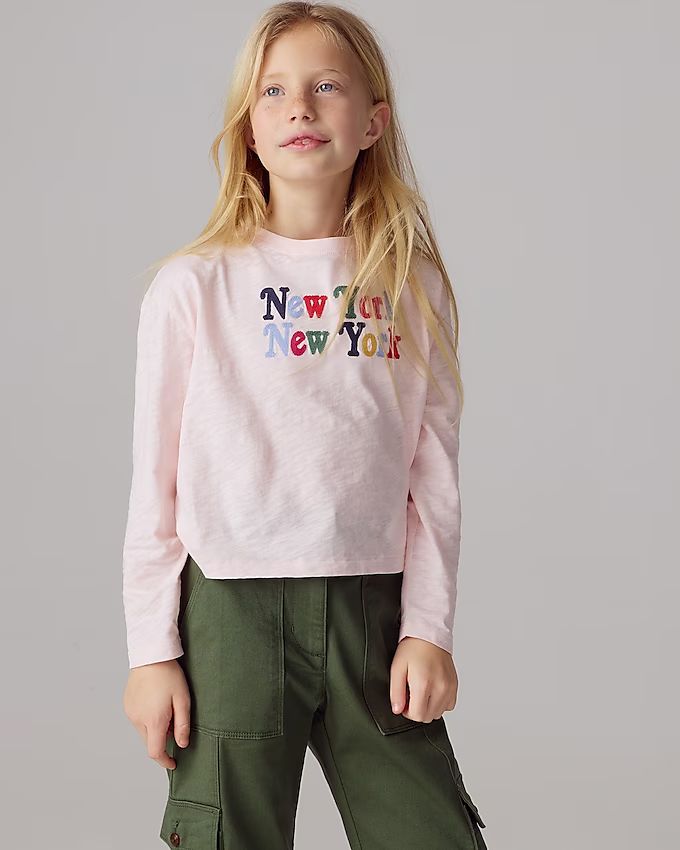 Girls' cropped New York graphic T-shirt with embroidery | J.Crew US