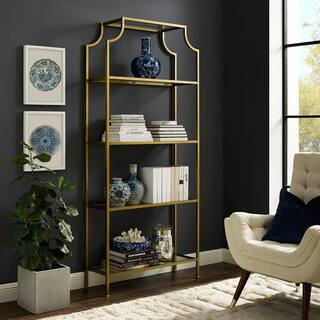 80 in. Gold/Clear Metal 4-shelf Etagere Bookcase with Open Back | The Home Depot
