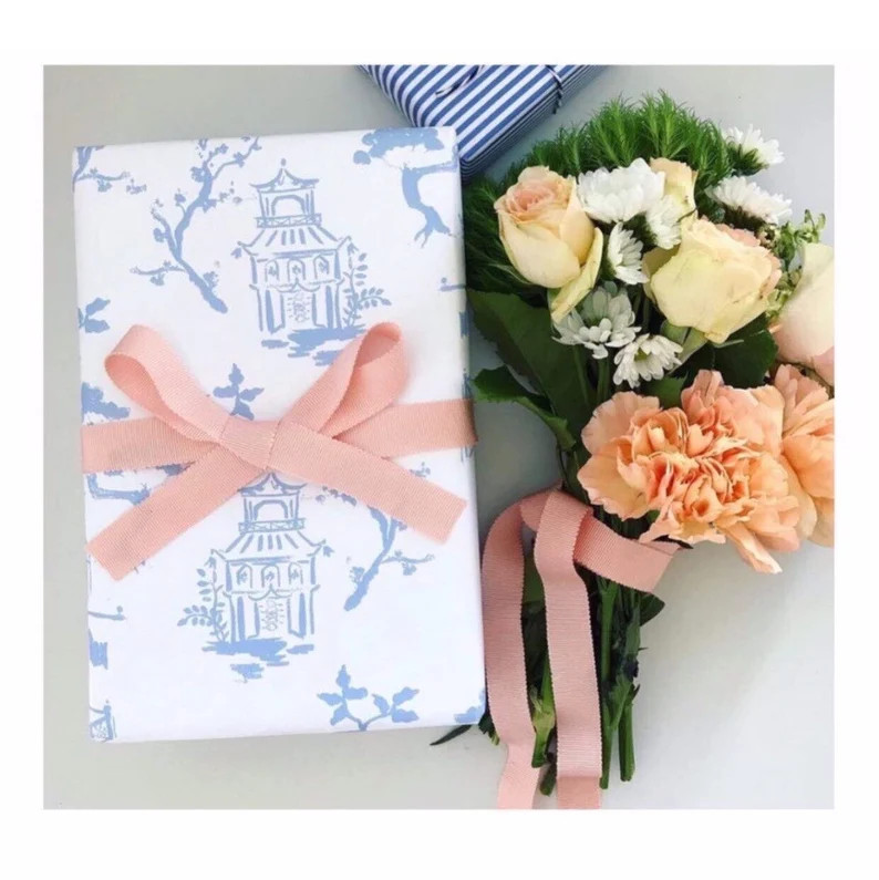 Wrapping Paper: Blue Pagoda on White gift Wrap Birthday - Etsy | Etsy (US)