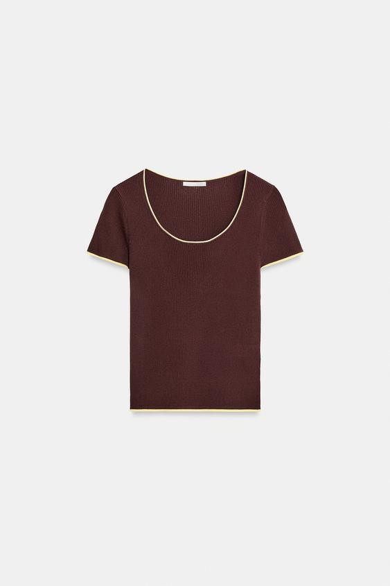 CONTRAST SHORT SLEEVE TOP | Zara UK