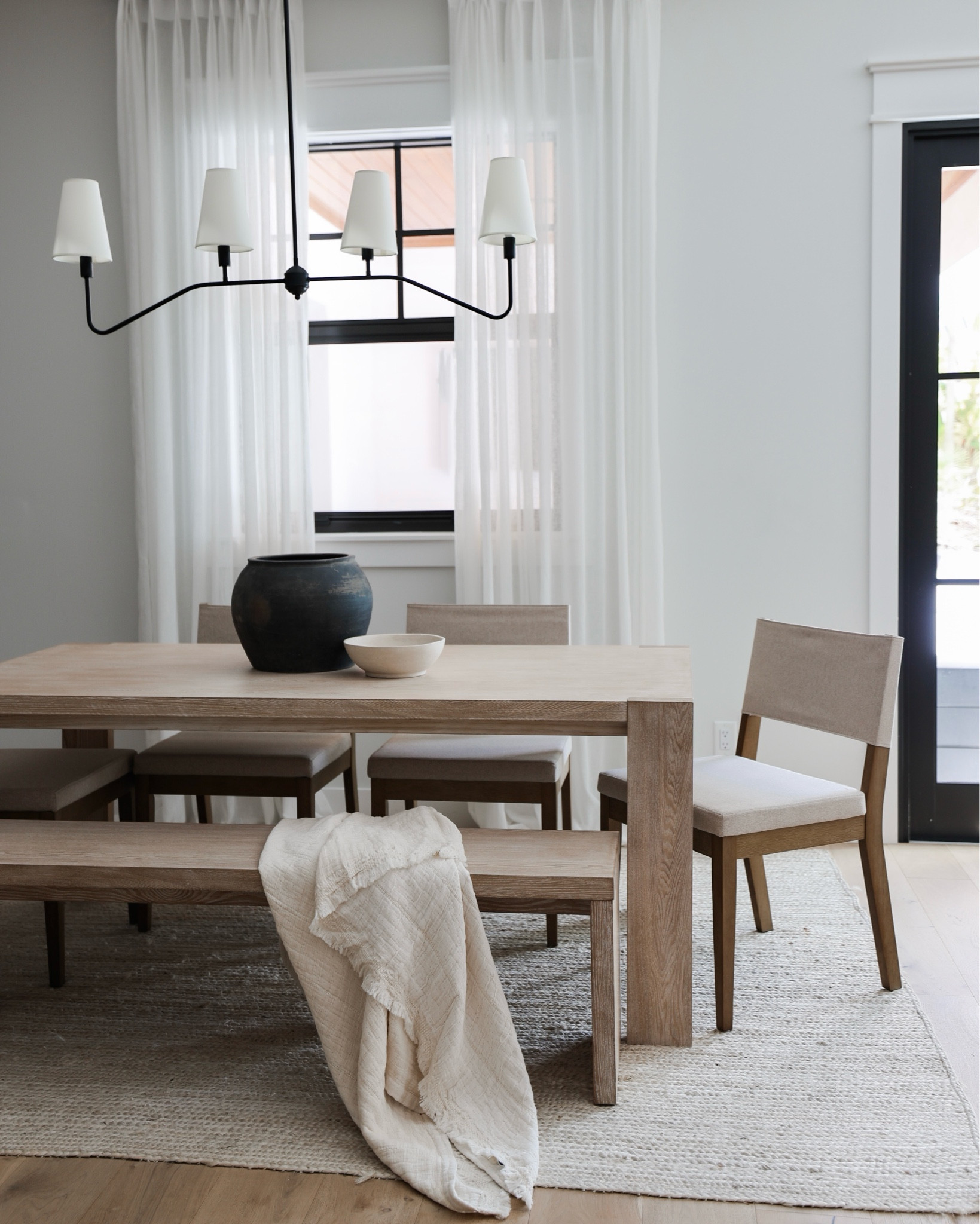 Loving my new dining chairs for my breakfast room! 
Dining table, bench, chandelier, drapes, curtains, bowl, vase, rug 

#LTKhome #LTKstyletip
