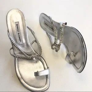 Manolo Blahnik Silver Jetti Crystal Slide Heels Mules 6 | Poshmark