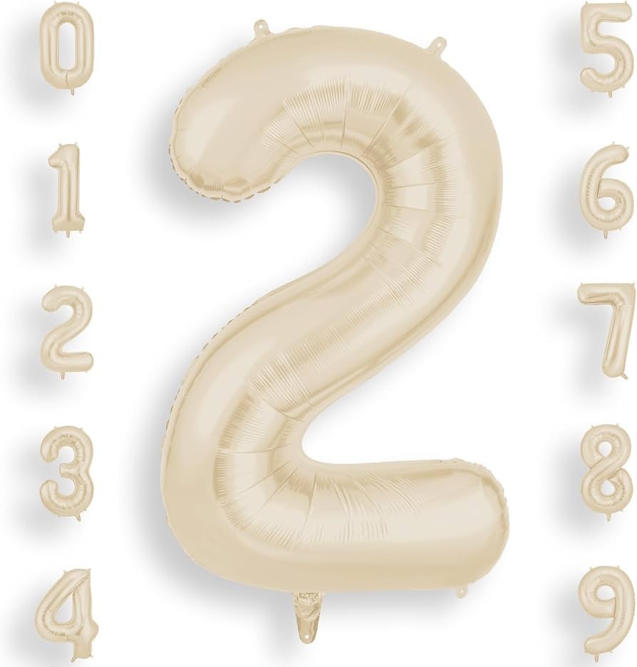 Geburtstag Zahlen Luftballon 2 Beige, 40 Zoll Geburtstagsdeko Ballon 2, Riesige Folienballon Wei\... | Amazon (DE)