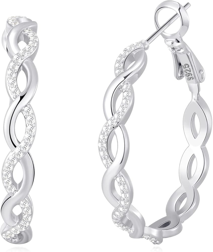 925 Sterling Silver Earrings Hoops for Women Lightweight Twisted Hoop Earrings With Cubic Zirconi... | Amazon (US)