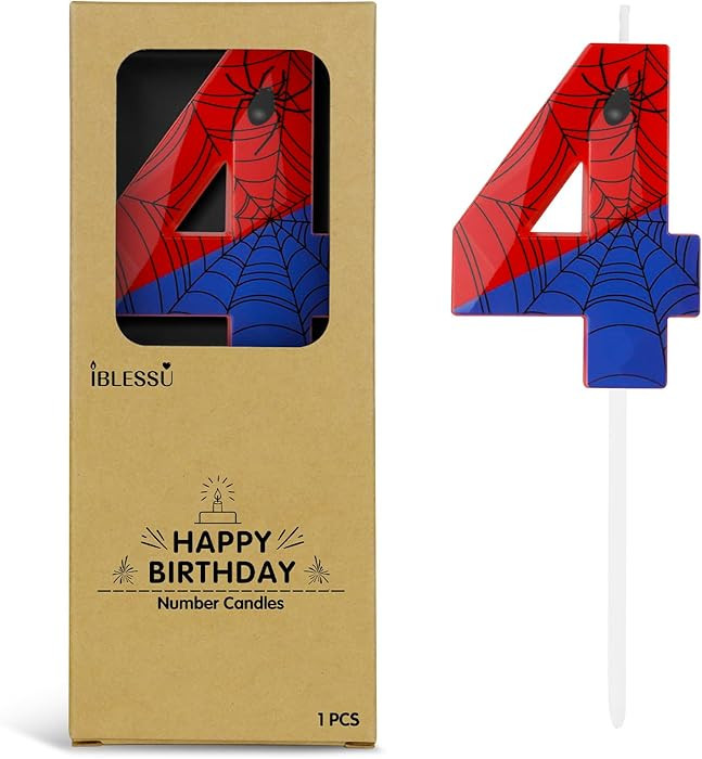 Number 4 Spider Themed Birthday Candle, 2.68 Inch Red Blue Spider Birthday Candles, Number Candle... | Amazon (US)