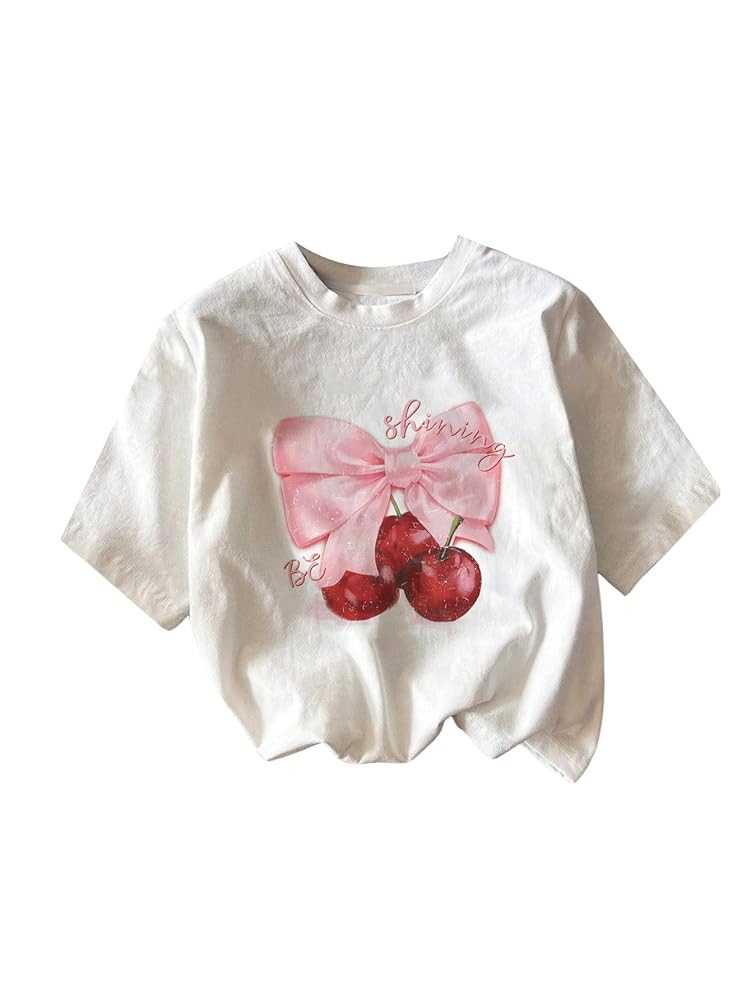 Girl's Graphic Print Tee Shirt Round Neck Short Sleeve T Shirts Summer Cute Trendy Tops | Amazon (US)