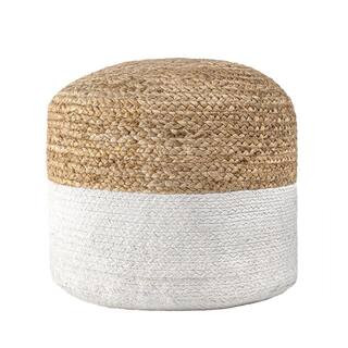 Janis Braided Jute Filled Ottoman Natural Round Pouf | The Home Depot
