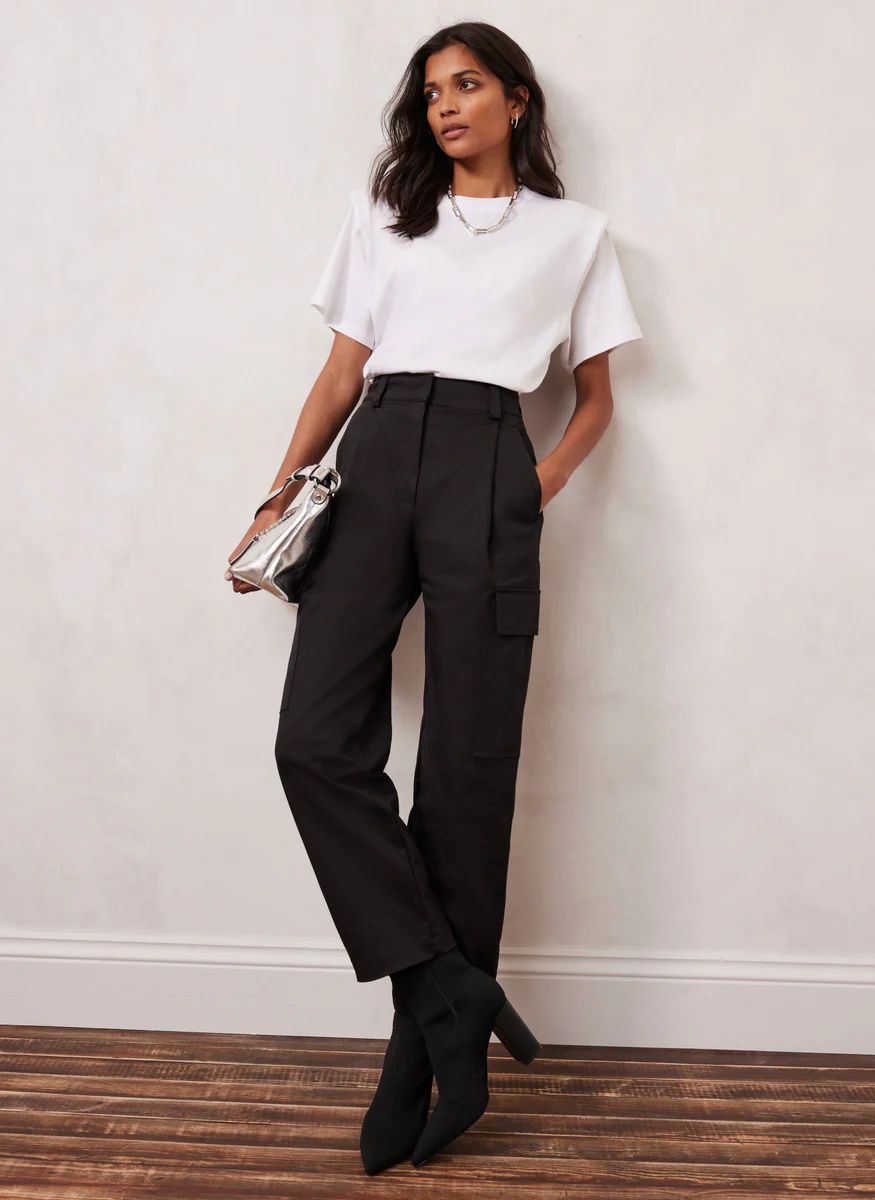 Black Cotton Blend Trousers | Mint Velvet