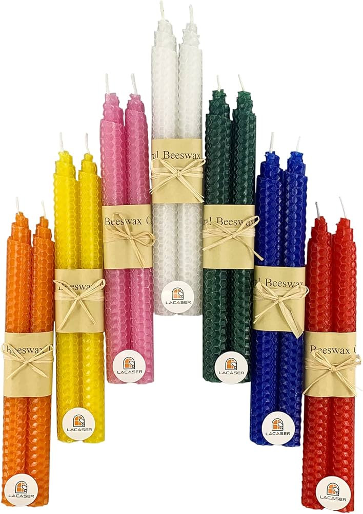 Lacaser Natural Beeswax Taper Candles 14pcs Set, Colorful Candlesticks in Rainbow Colors, Driples... | Amazon (US)